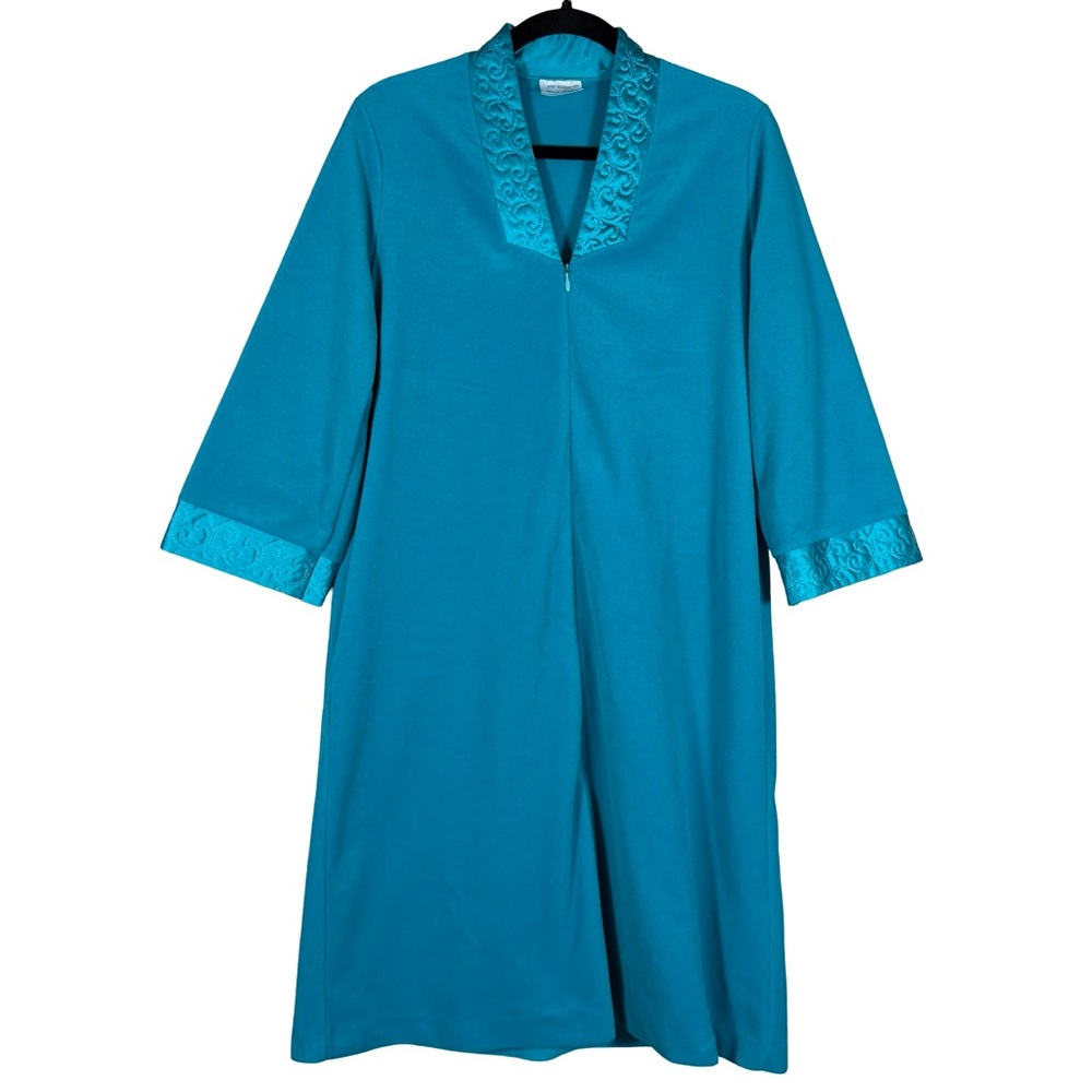 Vintage JCPenny Women’s Sateen Trim 3/4 Zip Short Housecoat Robe Size Small